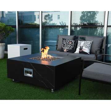 Sofia Porcelain Fire Table Square - Black